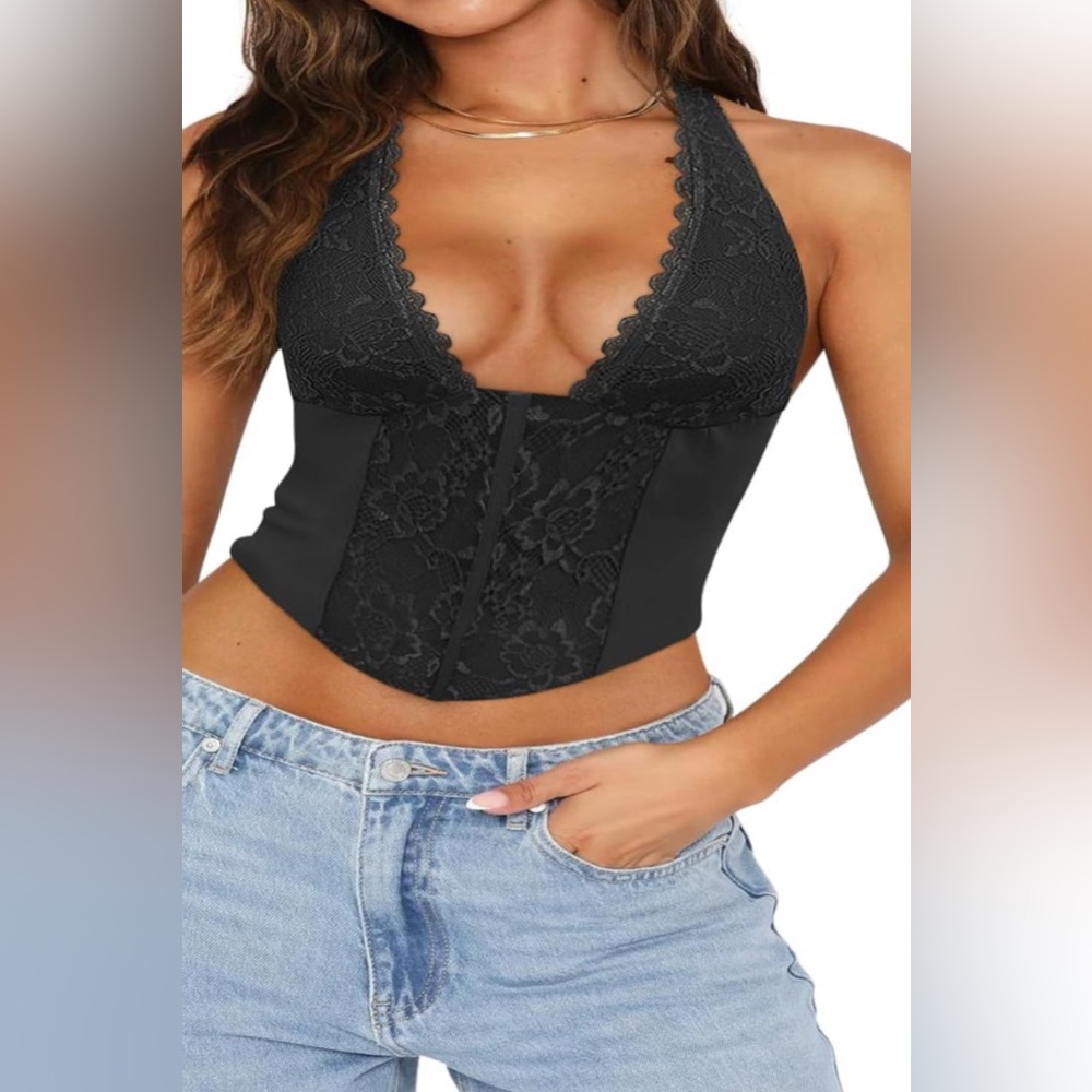 BRAND NEW Sexy Black Lace Halter Corset Top / crop top / club top